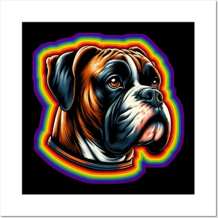 Lgbtq+ Rainbow Boxer dog Posters and Art